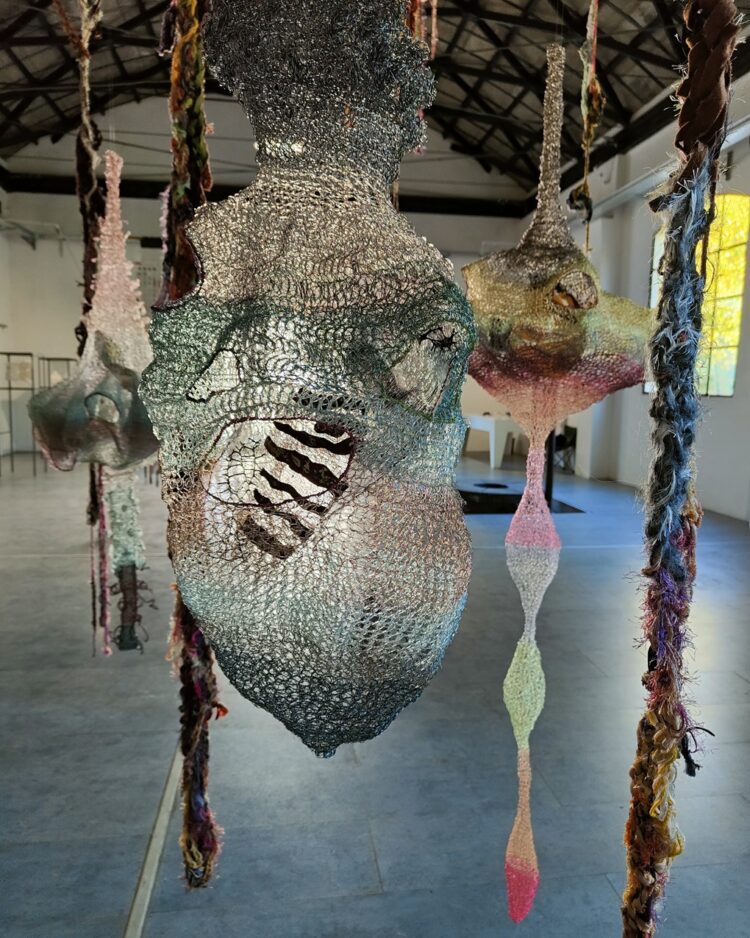 Olga Teksheva, Hidden Treasures, 2021-ongoing. 5m x 5m x 5m (16' x 16' x 16'). Crochet, hand embroidery, textile collage. Fishing thread, metal wire, chiffon, lace, vintage Japanese brocades.