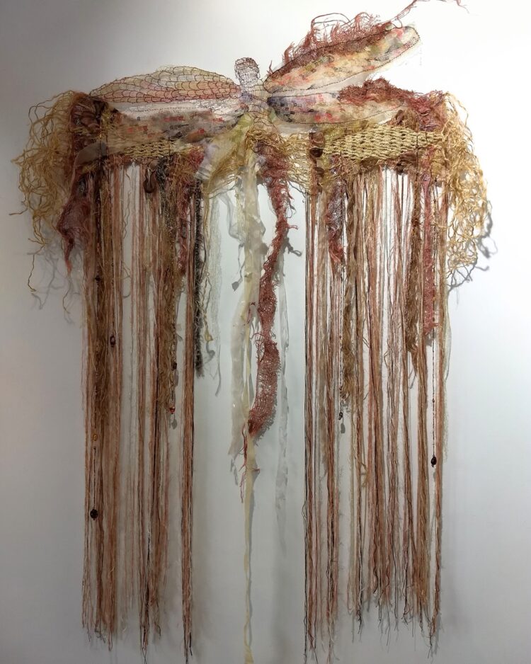 Olga Teksheva, Dragonfly: Birth of Shape (First prize winner of the international textile art competition Trame a Corte, Italy), 2019. 120cm x 180cm x 8cm (47" x 71" x 3"). Hand weaving, beading, hand embroidery. Water soluble base, acrylic fibres, wool fibres, beads, fishing thread, rope, metallic lace, chiffon.