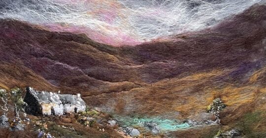 Moy Mackay, Highland Delight, 2023. 60cm x 56cm (24" x 22"). Felt, stitch. Merino fibres, thread.