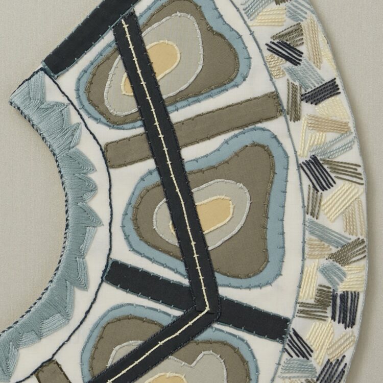 Lindsay Olson, Calumet Region II (detail), 2023. 25cm x 25cm (10" x 10"). Embroidery, appliqué. Cotton thread, cotton fabrics. Photo: Cindy Trim.