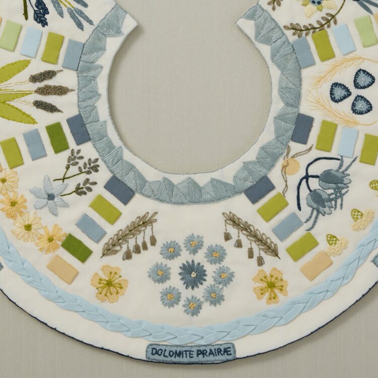 Lindsay Olson, Midewin Tallgrass Prairie (detail), 2023. 25cm x 25cm (10" x 10"). Embroidery, appliqué. Cotton thread, cotton fabrics.