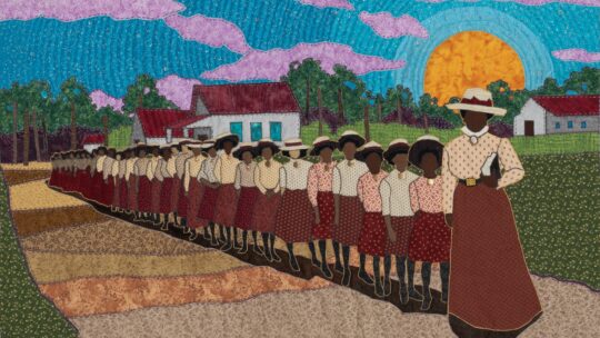 Stephen Towns, Mary McLeod Bethune, from the Declaration & Resistance collection, 2021. 163cm x 112cm (64" x 44"). Quilting. Natural and synthetic fabric, polyester and cotton thread, crystal glass beads, metal and resin buttons.