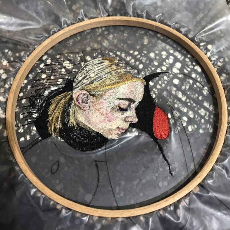 Alison Carpenter-Hughes, Anne (work in progress), 2019. Size unknown. Free motion embroidery. Thread on dyed washi paper.