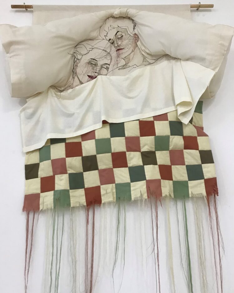 Alison Carpenter-Hughes, Danni and Carise, 2018. Size unknown. Free motion embroidery and patchwork. Mixed media.