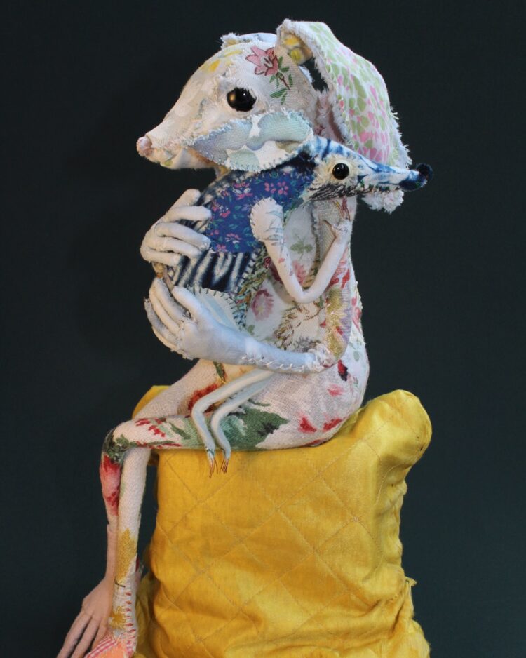 Bryony Rose Jennings, Loveday and Kit, 2020. 35cm x 20cm x 18cm (14” x 8” x 7”). Textile sculpture. Cotton, linen, velvet, lace.