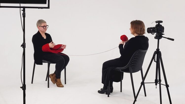 Filming the conversation between Ewa and Aneta. Part of the Red Thread project at The BWA Art Gallery in Walbrzych. Photo: Piotr Micek.