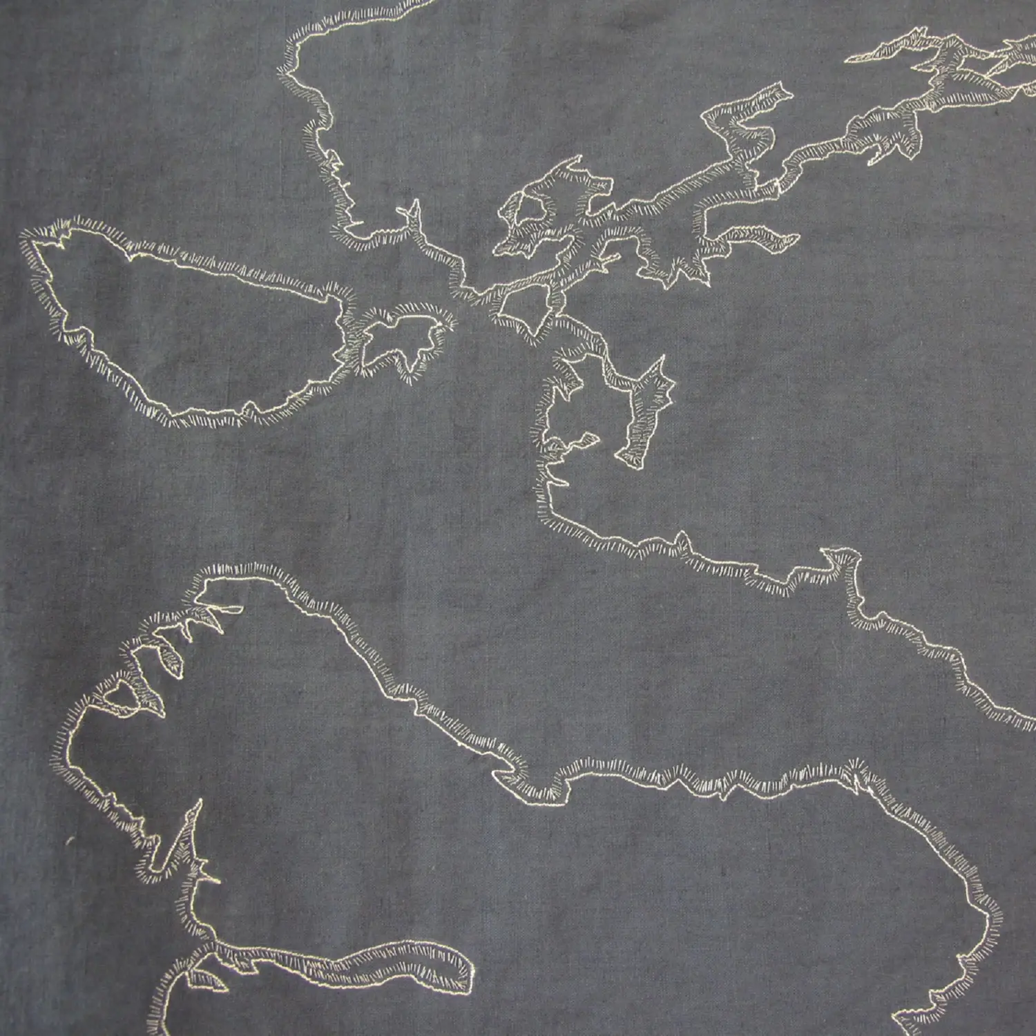 Vanessa Rolf, Battle of Narvik (detail), 2010-11. 170cm x 105cm (70" x 41"). Dyeing, patching, machine stitch, hand stitch. Linen and cotton, thread.