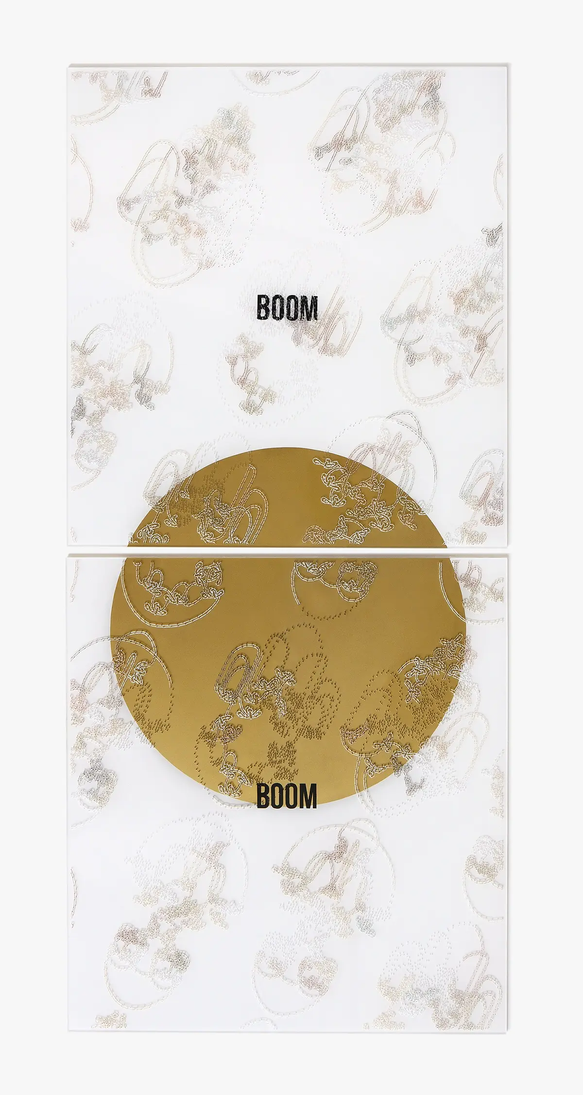 Anouk Desloges: Wallpaper, 2014, Hand stitched embroidery on acrylic, latex and spray paint