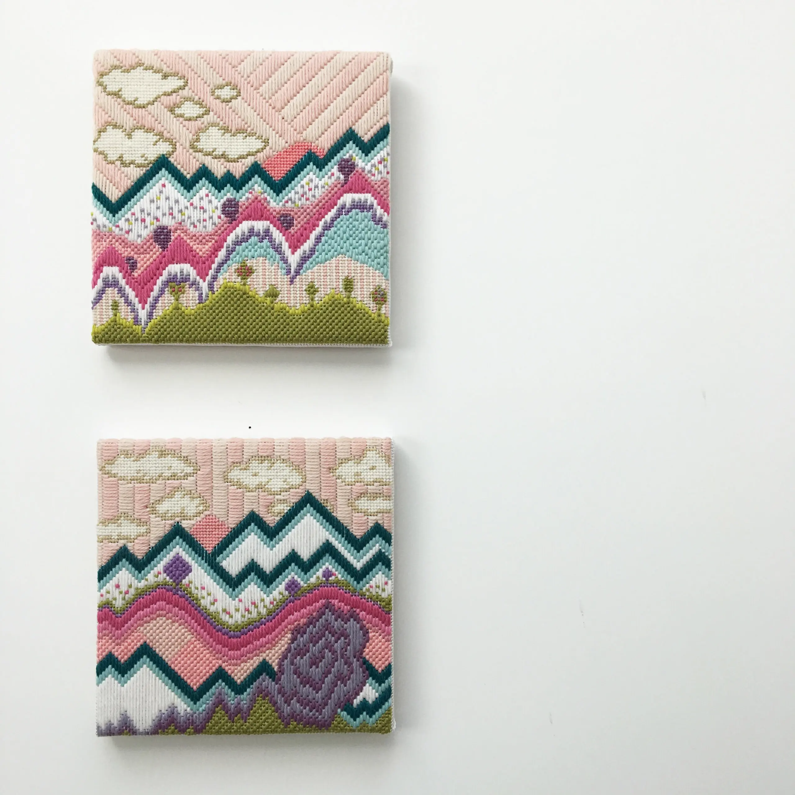 Zoe Gilbertson: Leonora's Mountains, 2018, Tapestry canvas, tapestry wool using Bargello and other improvised stitches