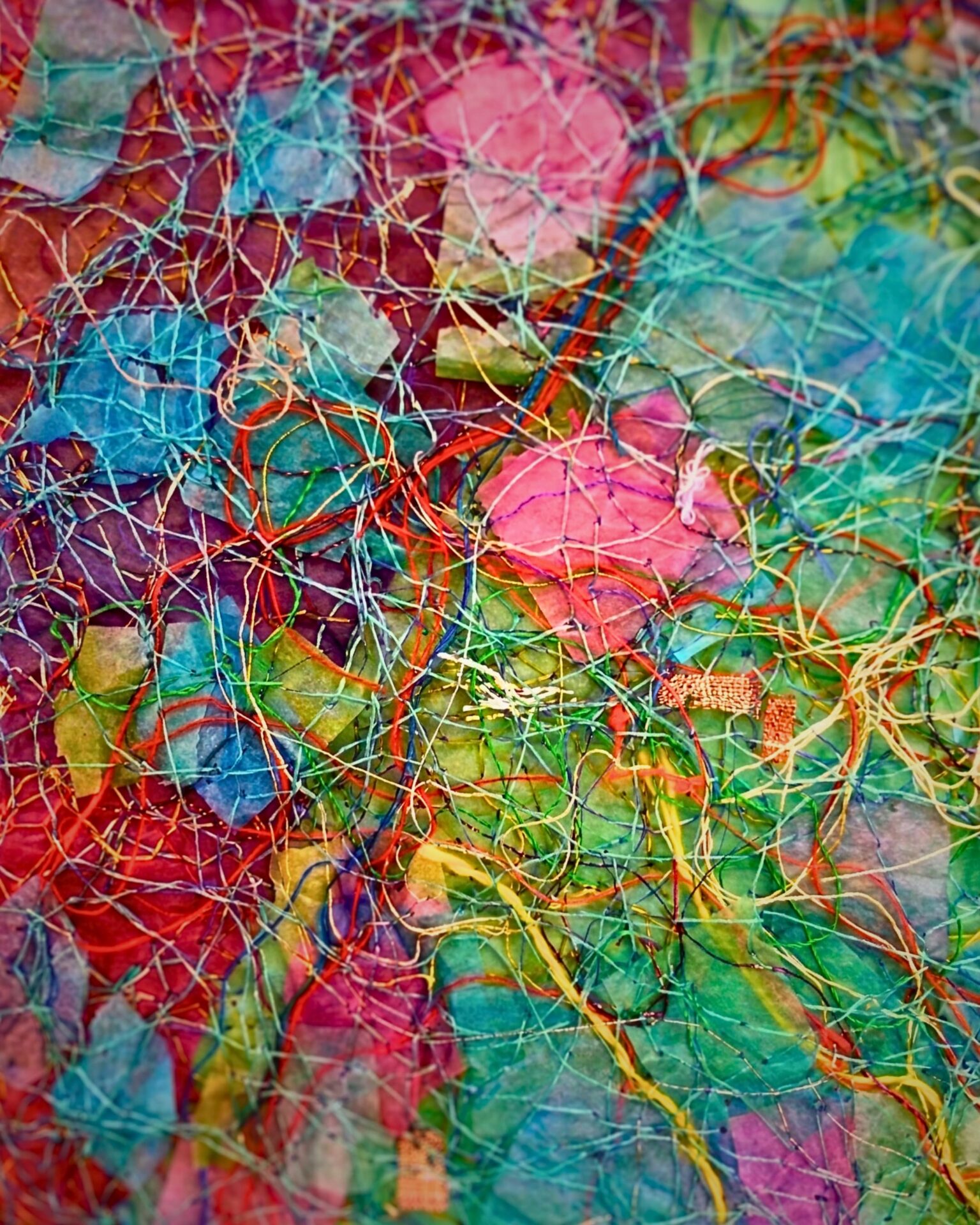 Colourful abstract textile art composition