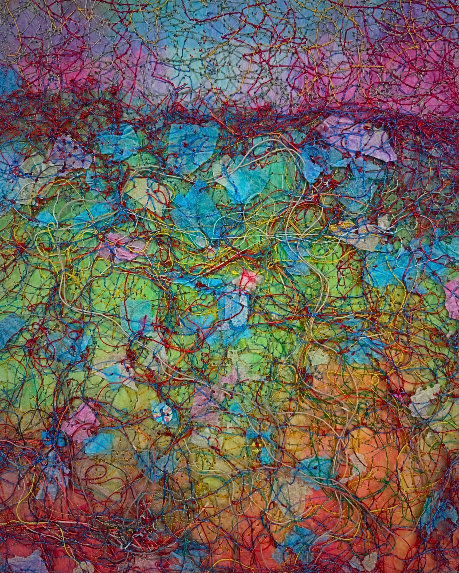 Vibrant abstract pattern with tangled threads.