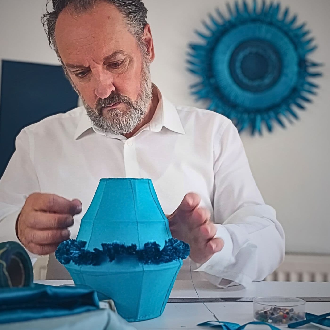 Textile Artist Adrian Smith in his studio