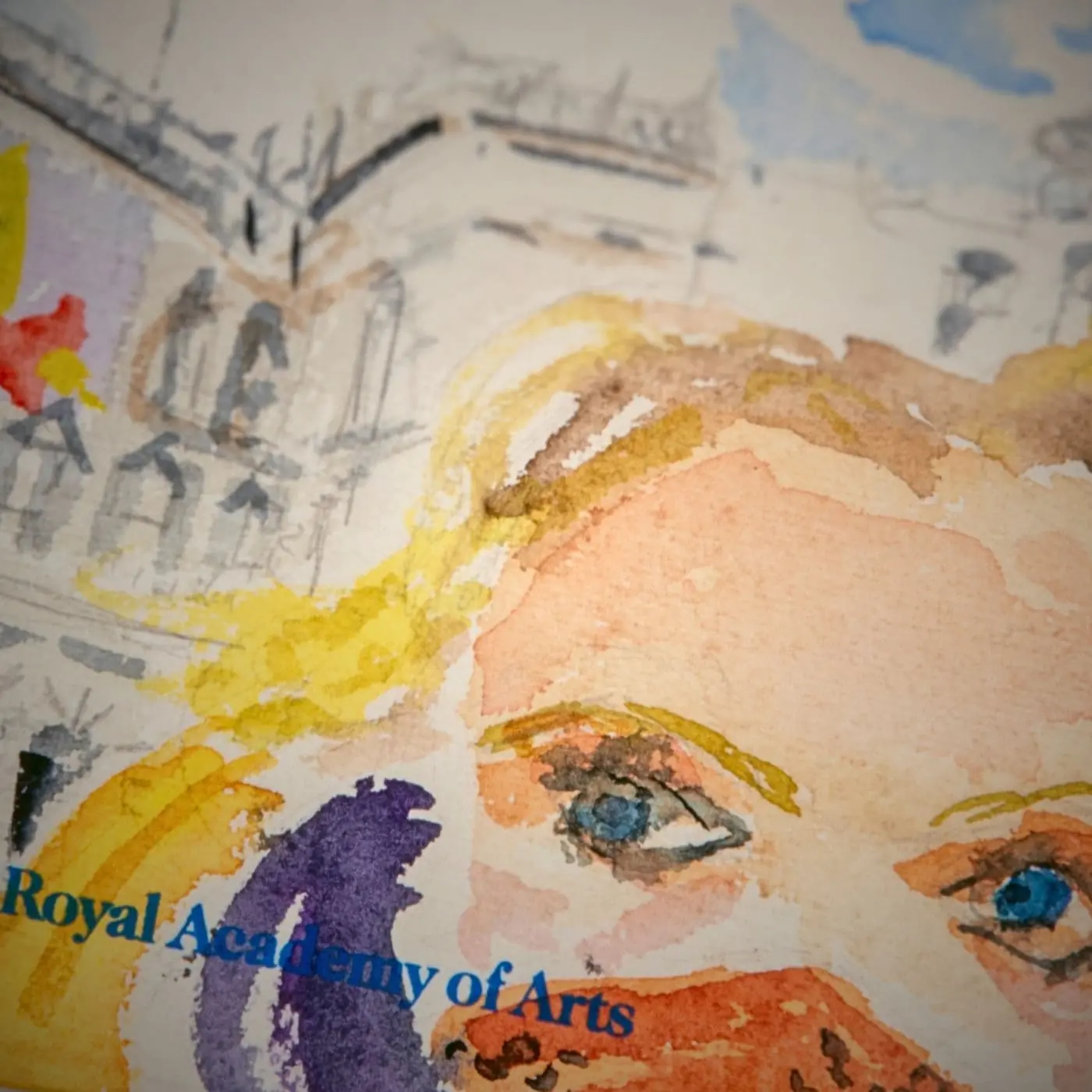 A watercolour close up of a woman's face