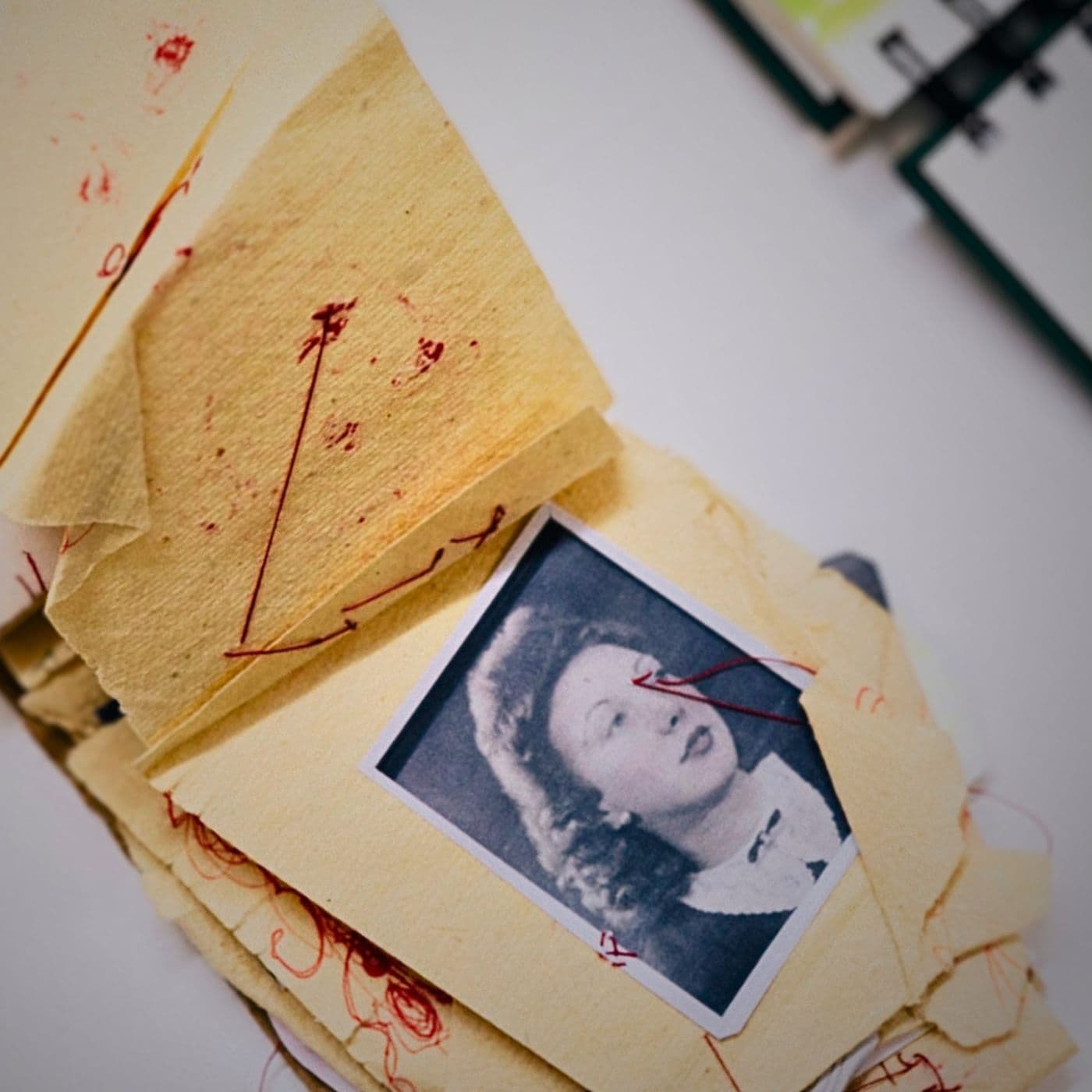 a collage watercolour photo using handstitching with paper & thread