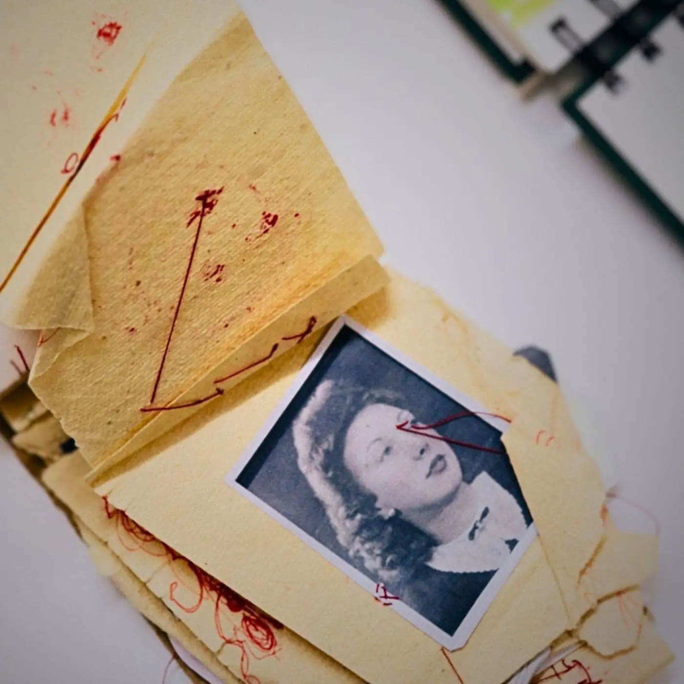 a collage watercolour photo using handstitching with paper & thread