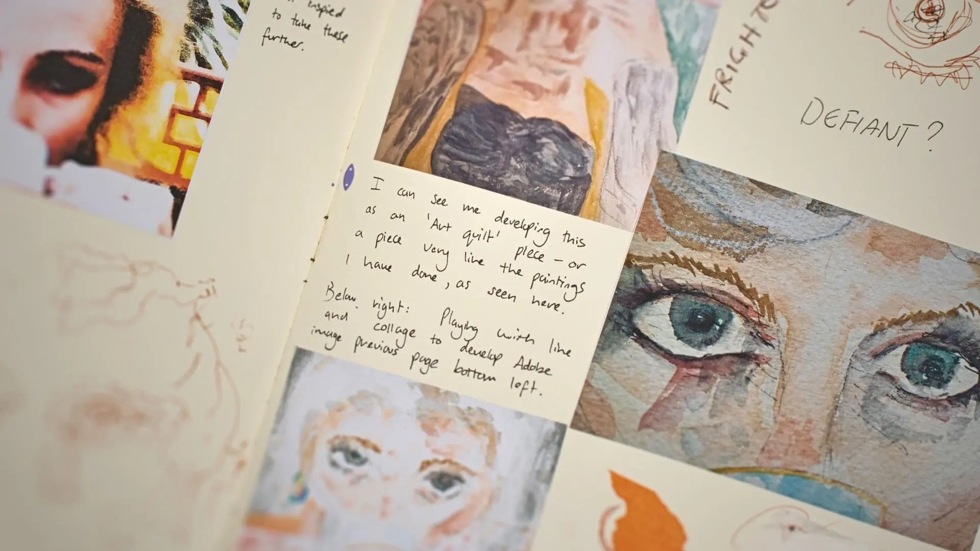 Paint & drawing collage with women's faces.