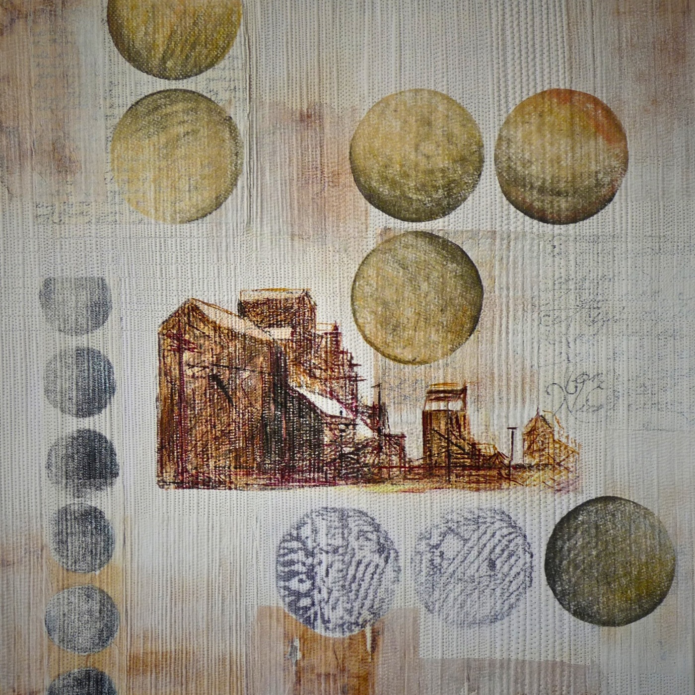 Abstract art with geometric shapes and textures.