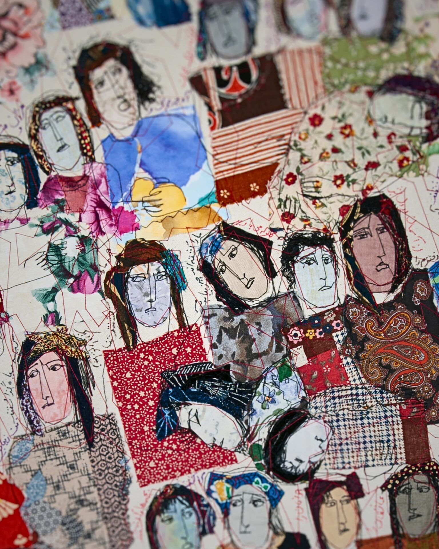 Collage of diverse illustrated faces.