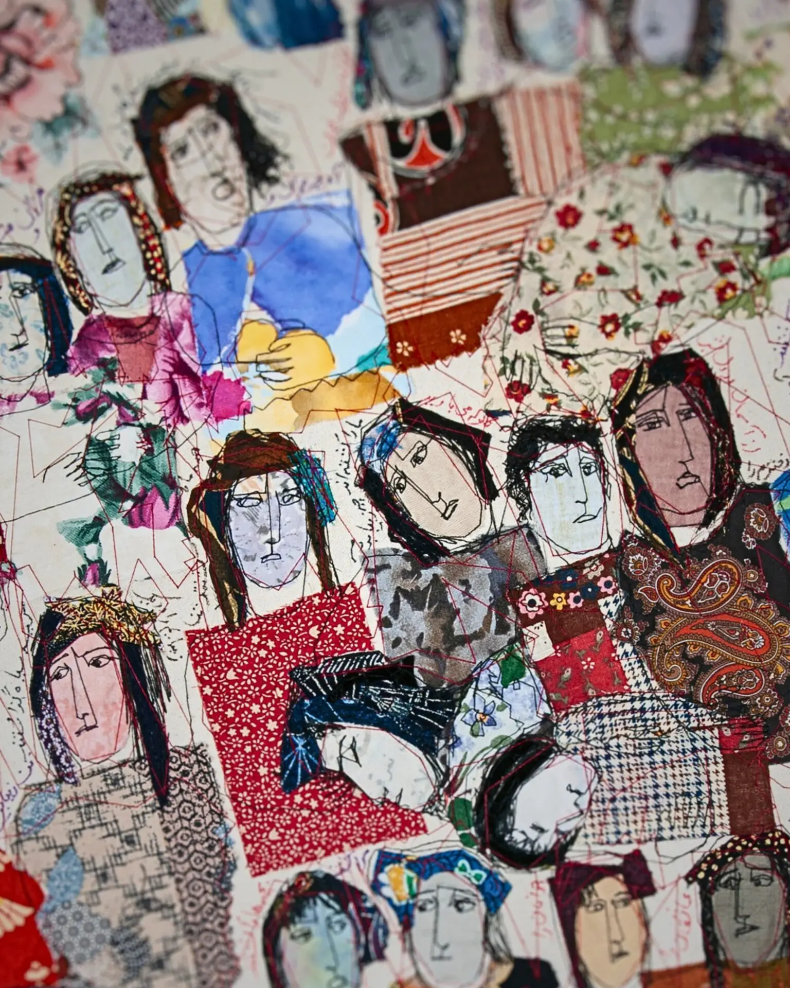 Collage of diverse illustrated faces.