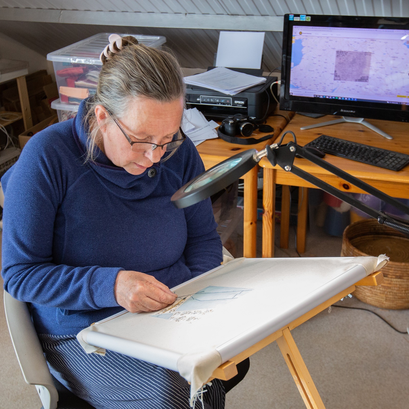 Textile Artist Bridget Steel-Jessop working in her studio 