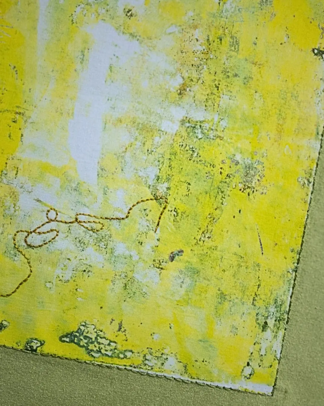 Summer Heat created using monoprinting, direct painting, collage & hand stitch. 