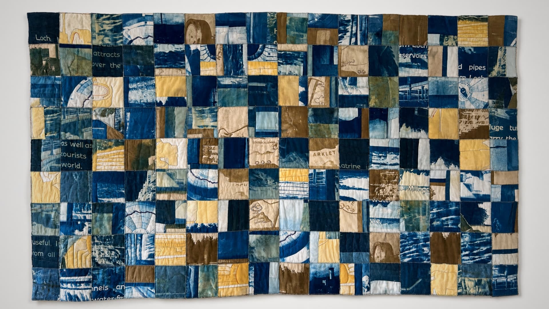 Colourful patchwork quilt with various patterns.