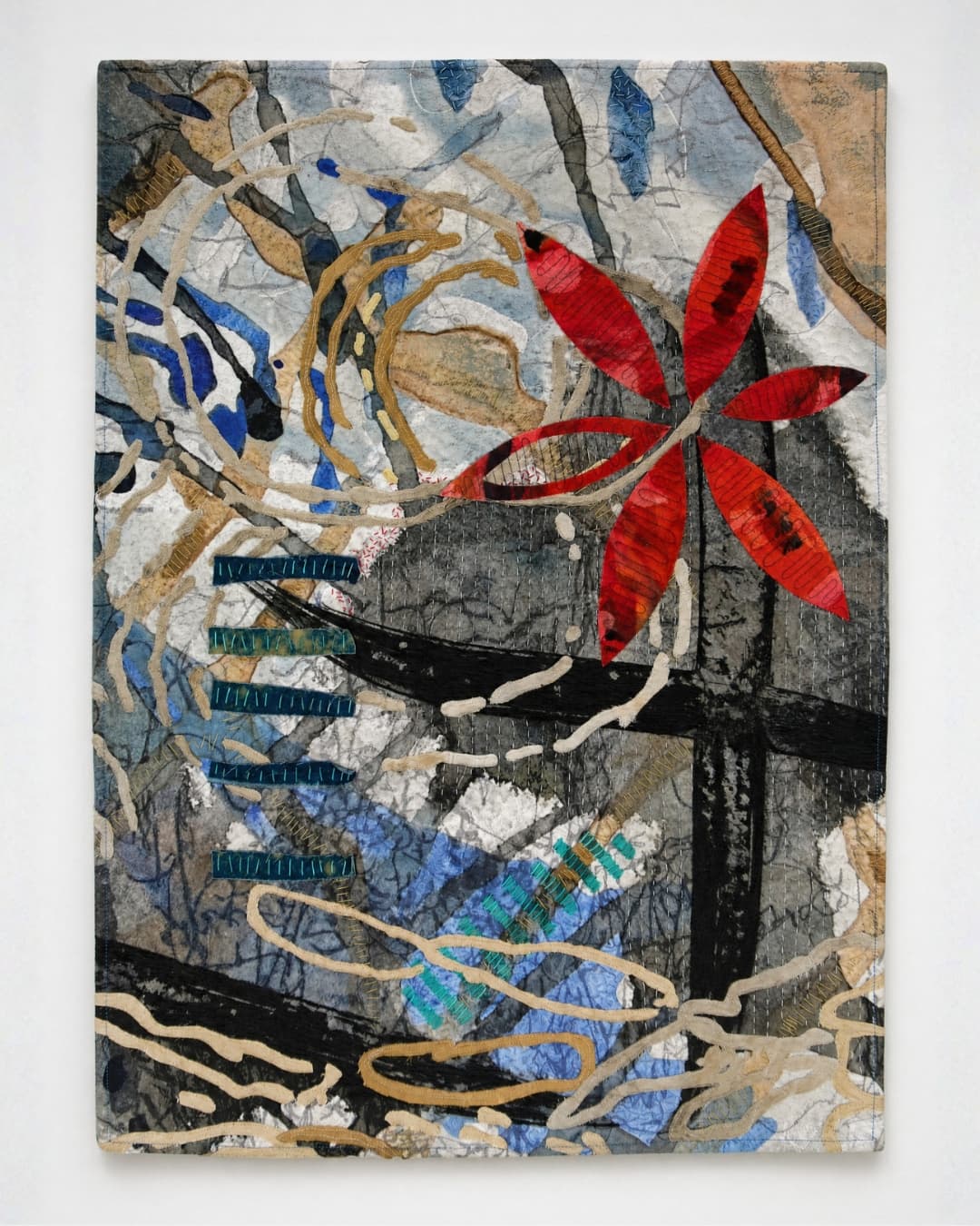 Abstract artwork with vibrant floral elements.