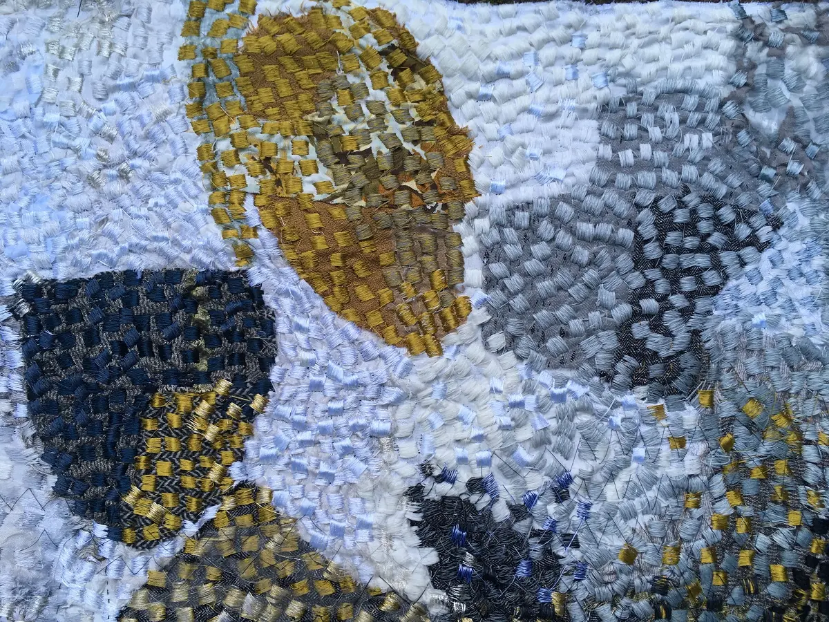 Hazel Bruce: The positives and negatives of space (Detail), 2016, Linen, silk, cotton. Collage, layering, Irish machine stitch and hand stitch