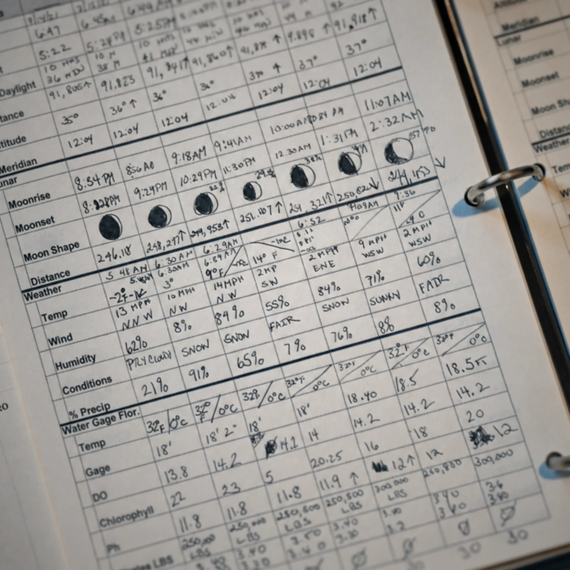 Detailed weather and environmental data sheet