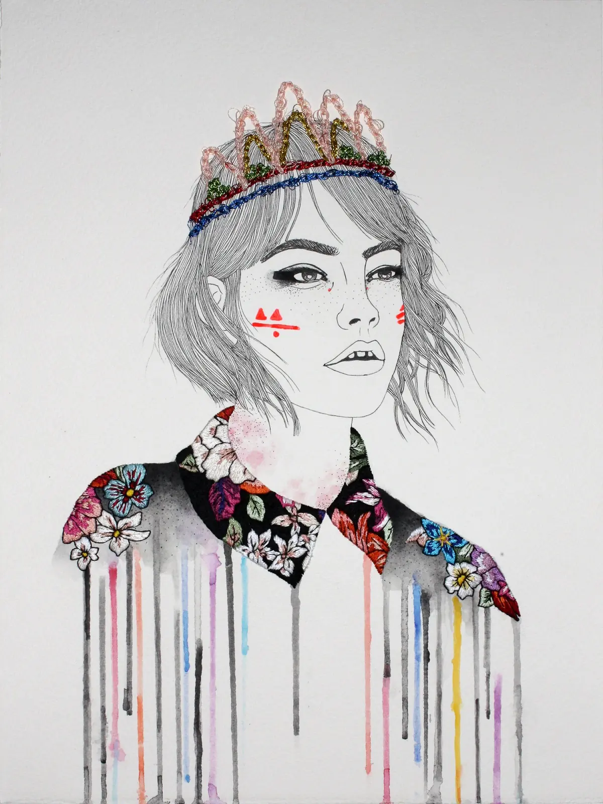 Izziyana Suhaimi: Friends to keep you warm, 2012, 20 x 30 cm,  Cotton thread; embroidered on watercolour paper; pen and watercolour