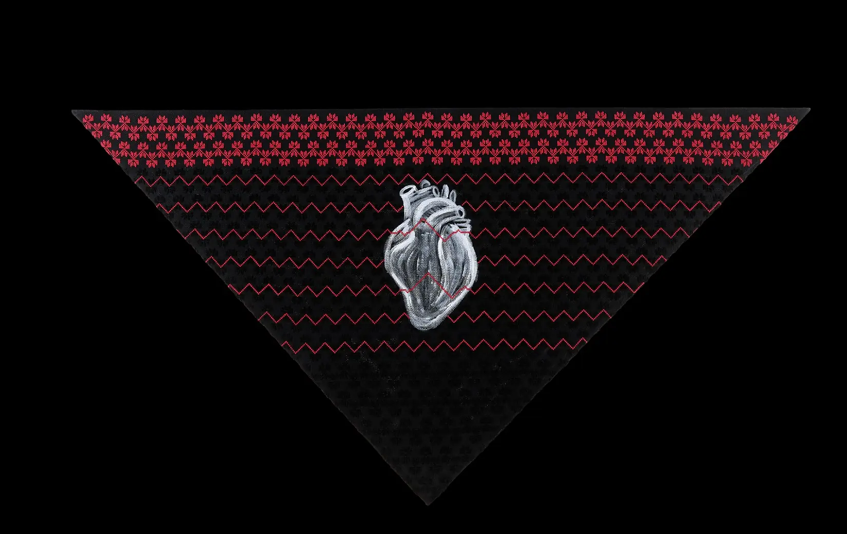 Joanna Barakat, Frequency of God, 2019. 49cm x 95cm (20" x 37½"). Paint, cotton thread, cotton fabric. Cross-stitch hand embroidery, painting. Photography: Jonathan Gibbons