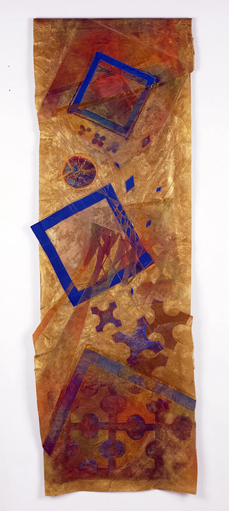 Judy Merchant Ancient order of Things. 190 x 60 cms. Fabric, paint and machine stitch