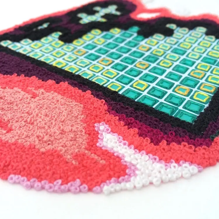 Kelly Kozma, Right Before (detail shot), 2015, 14.25"h x 11.25"w, embroidery & latex paint on paper 