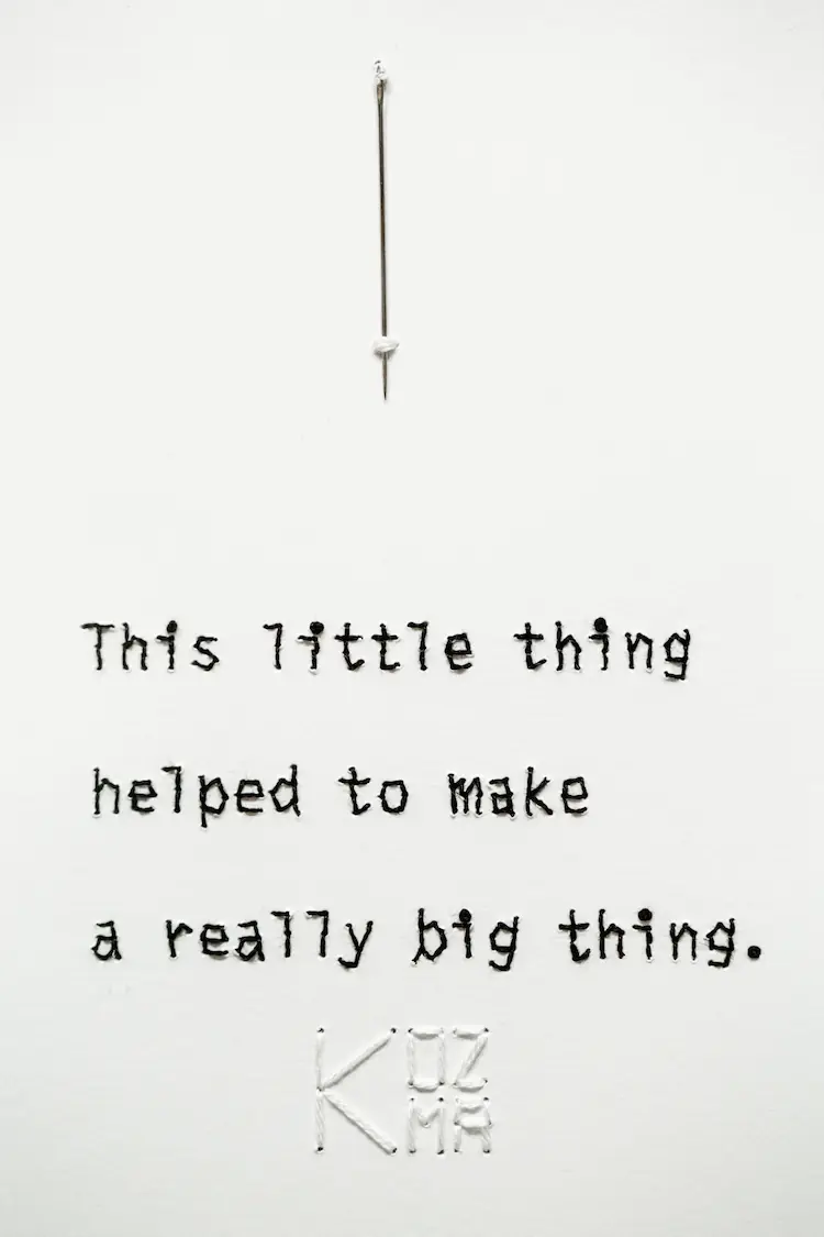Kelly Kozma, This Little Thing (detail shot), 2017, 17.5 x 17.5 framed, hand-stitched embroidery & sewing needle on paper