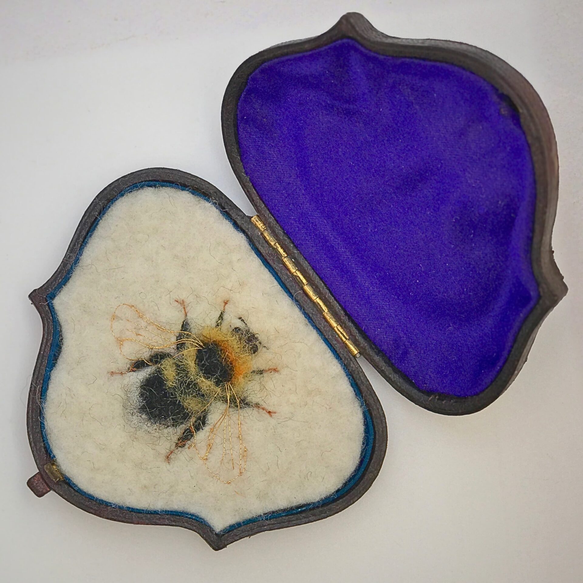 Stitched bee in decorative case.