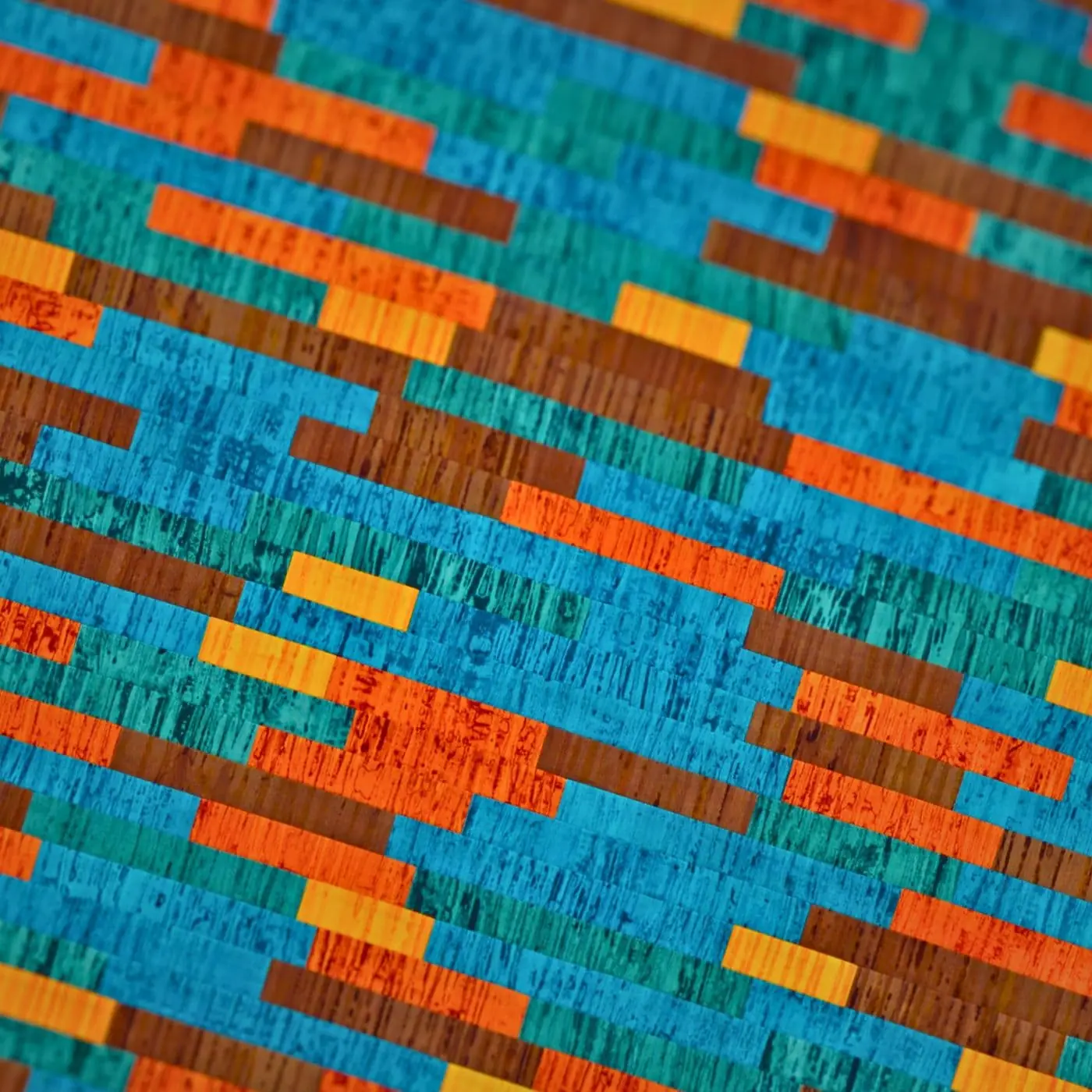 Bright coloured printing with machine stitching on cotton fabric.