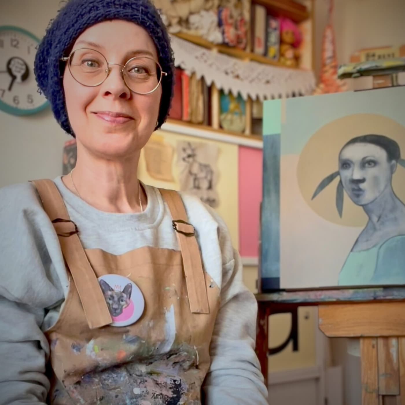 Artist in a creative home studio.