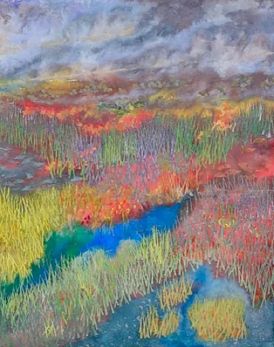 Mixed media textile art by Barbara Lee Smith – Marshland Twighlight
