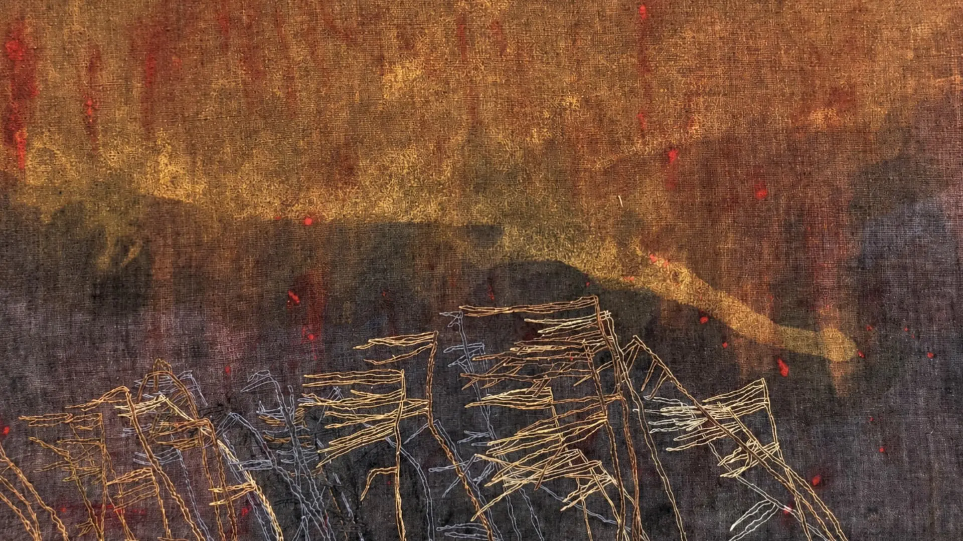 Abstract landscape with textured elements.