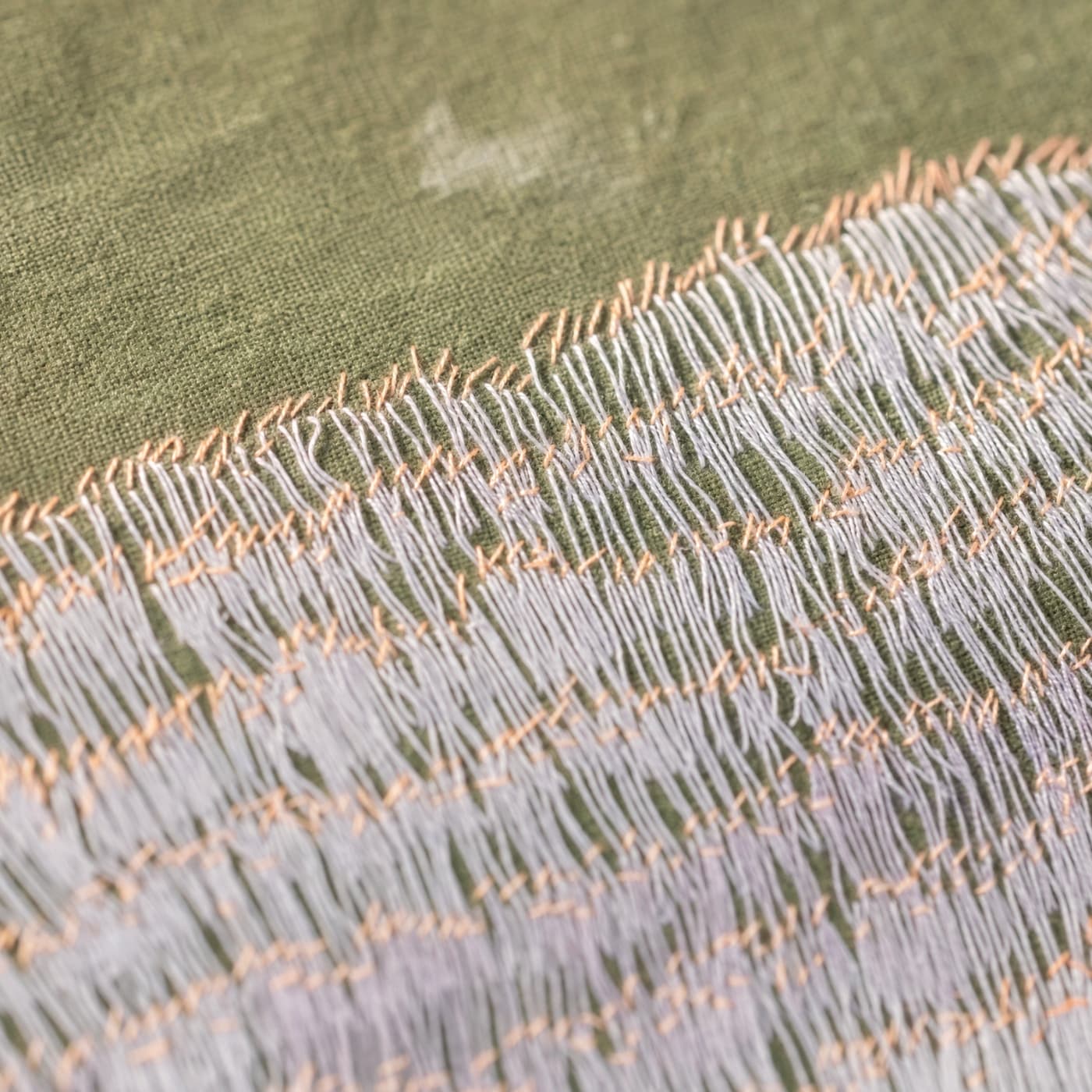 Textured fabric with intricate stitching.