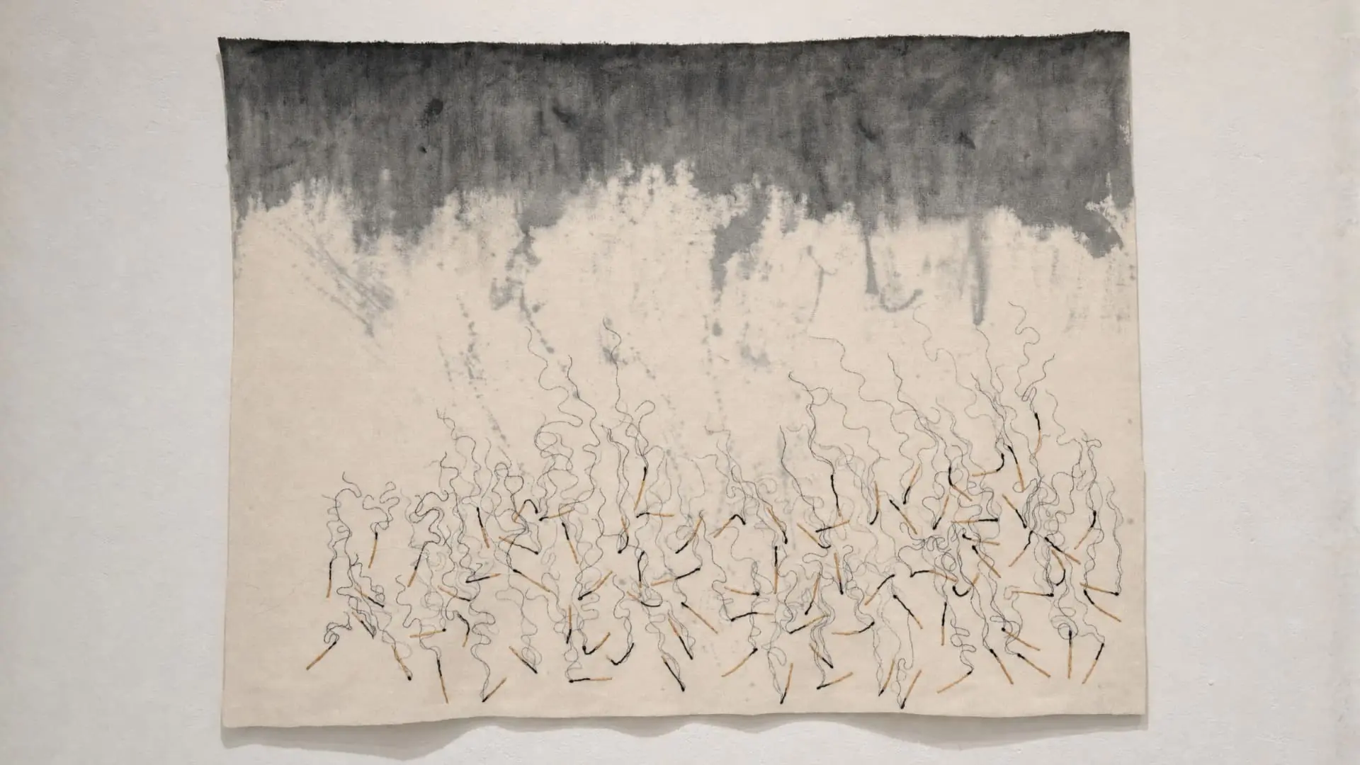 Abstract artwork depicting smoke and rain.