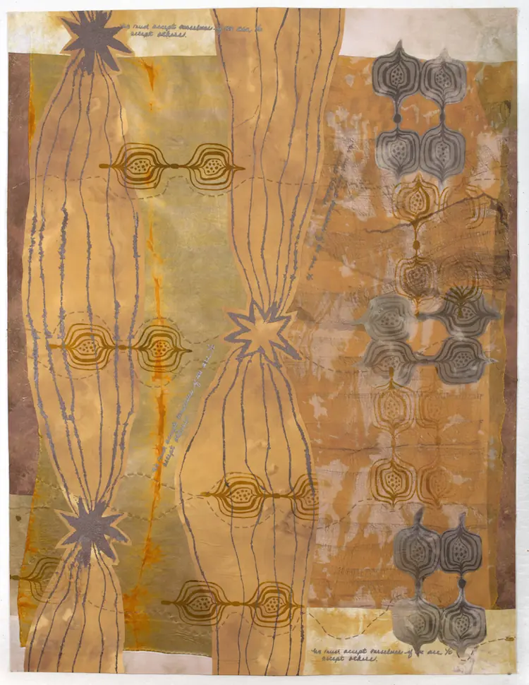 Mary Fisher, 2014, 36"x48", To Accept You I Must First Accept Me, Hand-dyed, Hand printed, Embellished by the artist.