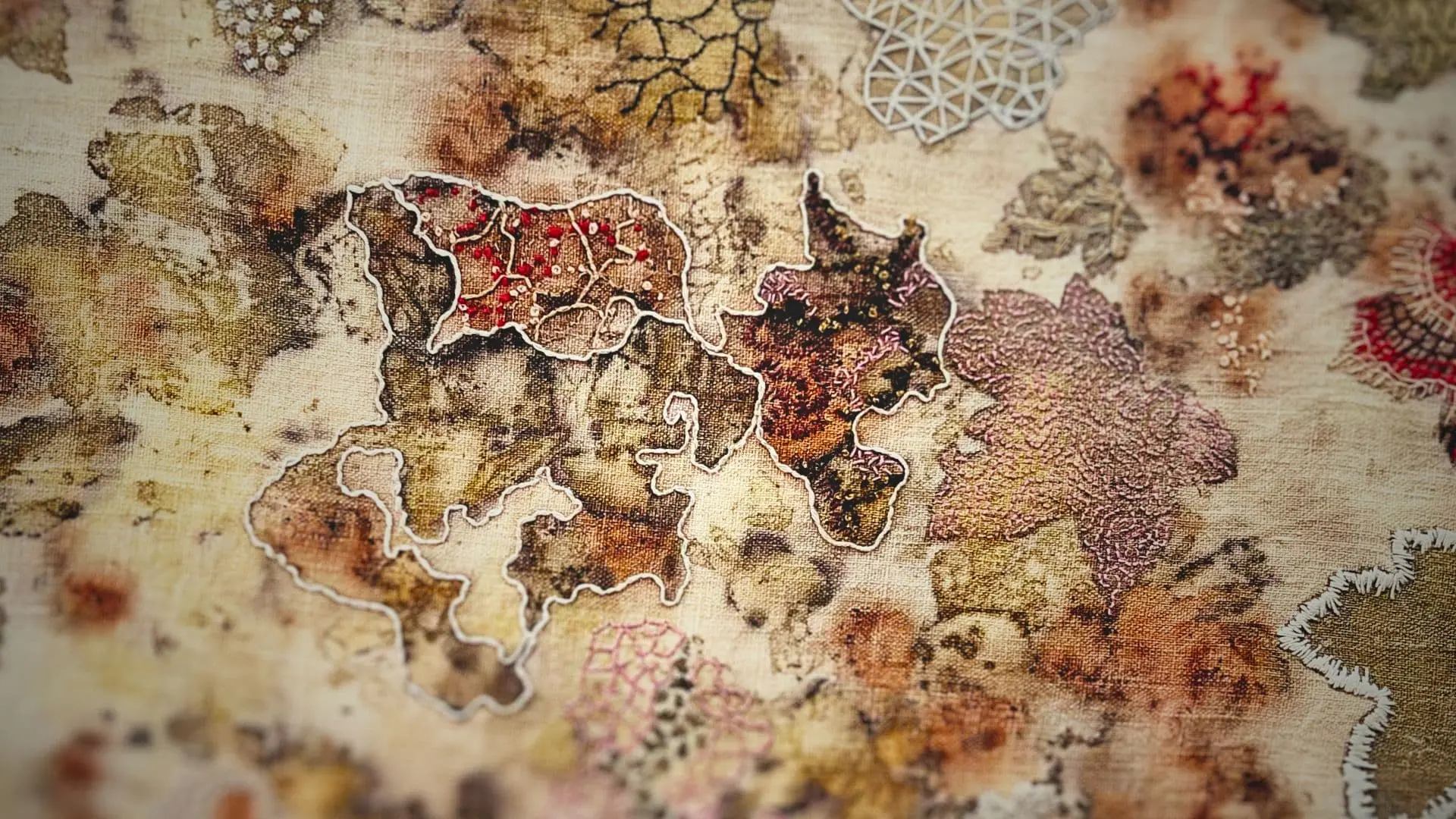 A piece of textile are natural leaf dye and stitched