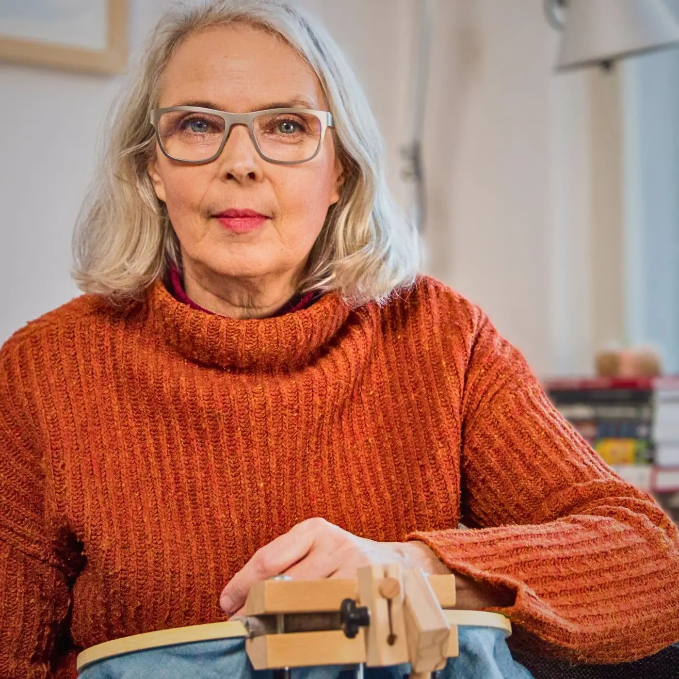 Textile Artist Mirjam Gielen stitching at home