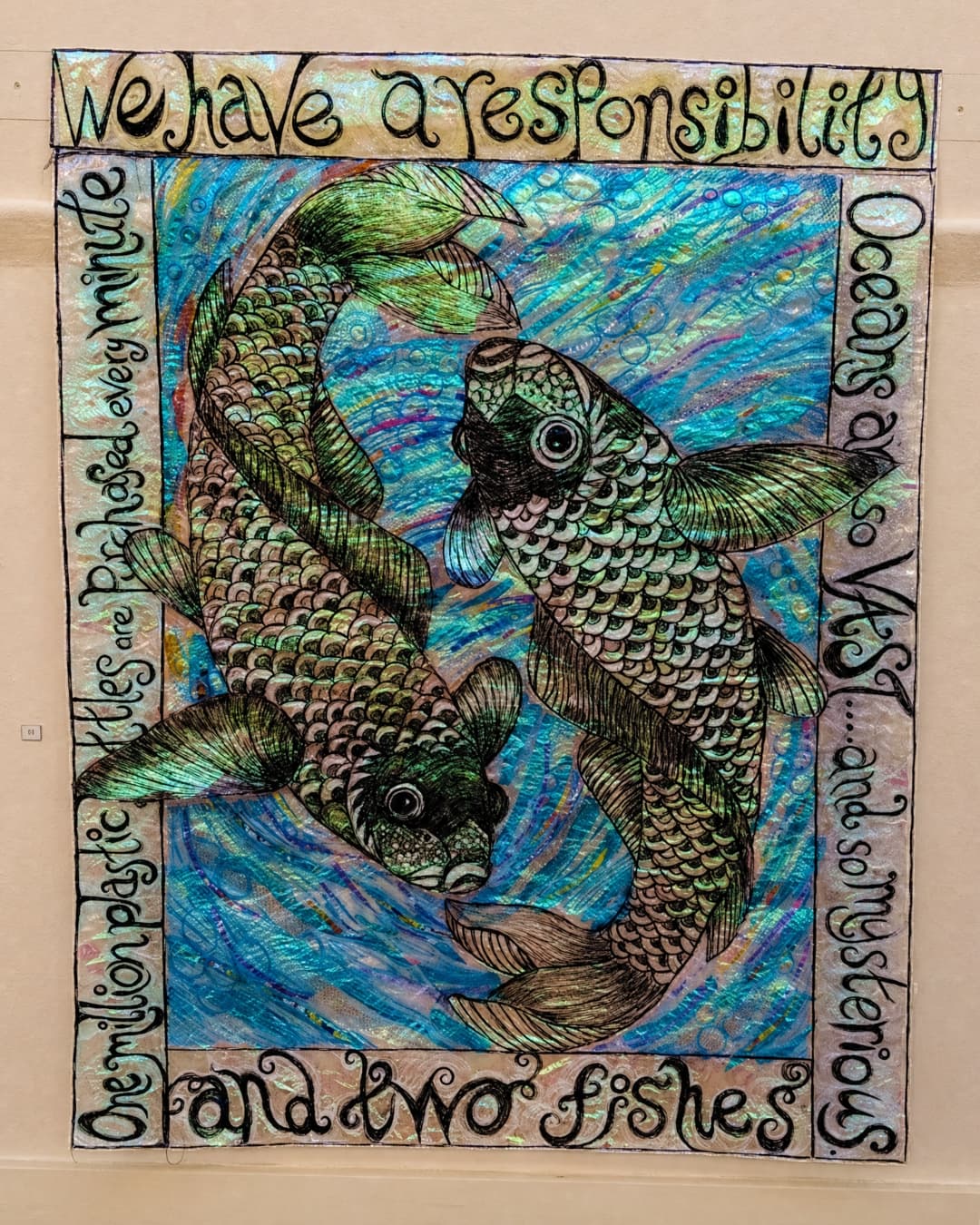 Two fish with colourful, swirling background.