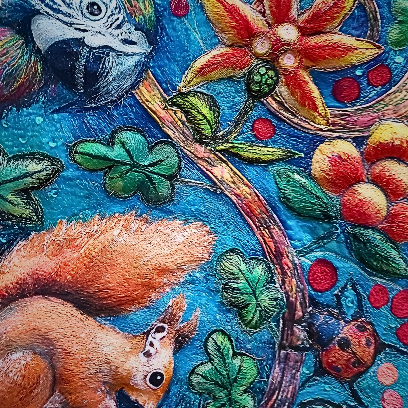 Colourful animals and vibrant floral patterns.