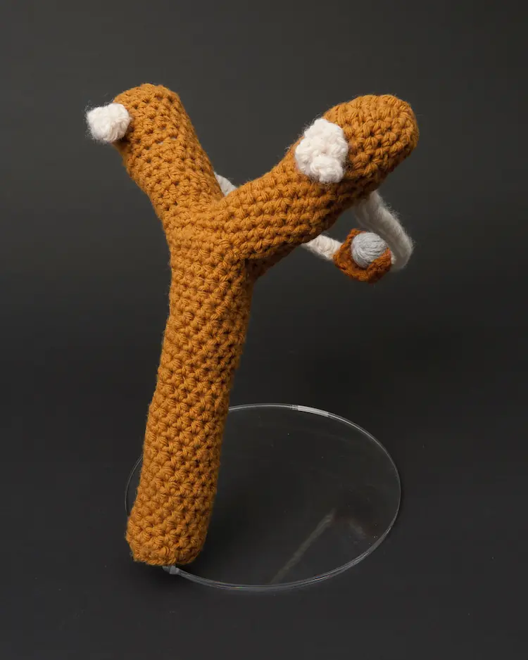 Nathan Vincent, Shooting Stuff, 2011, 10" x 10" x 8", Yarn, wire, fabric, photo credit Kris Graves