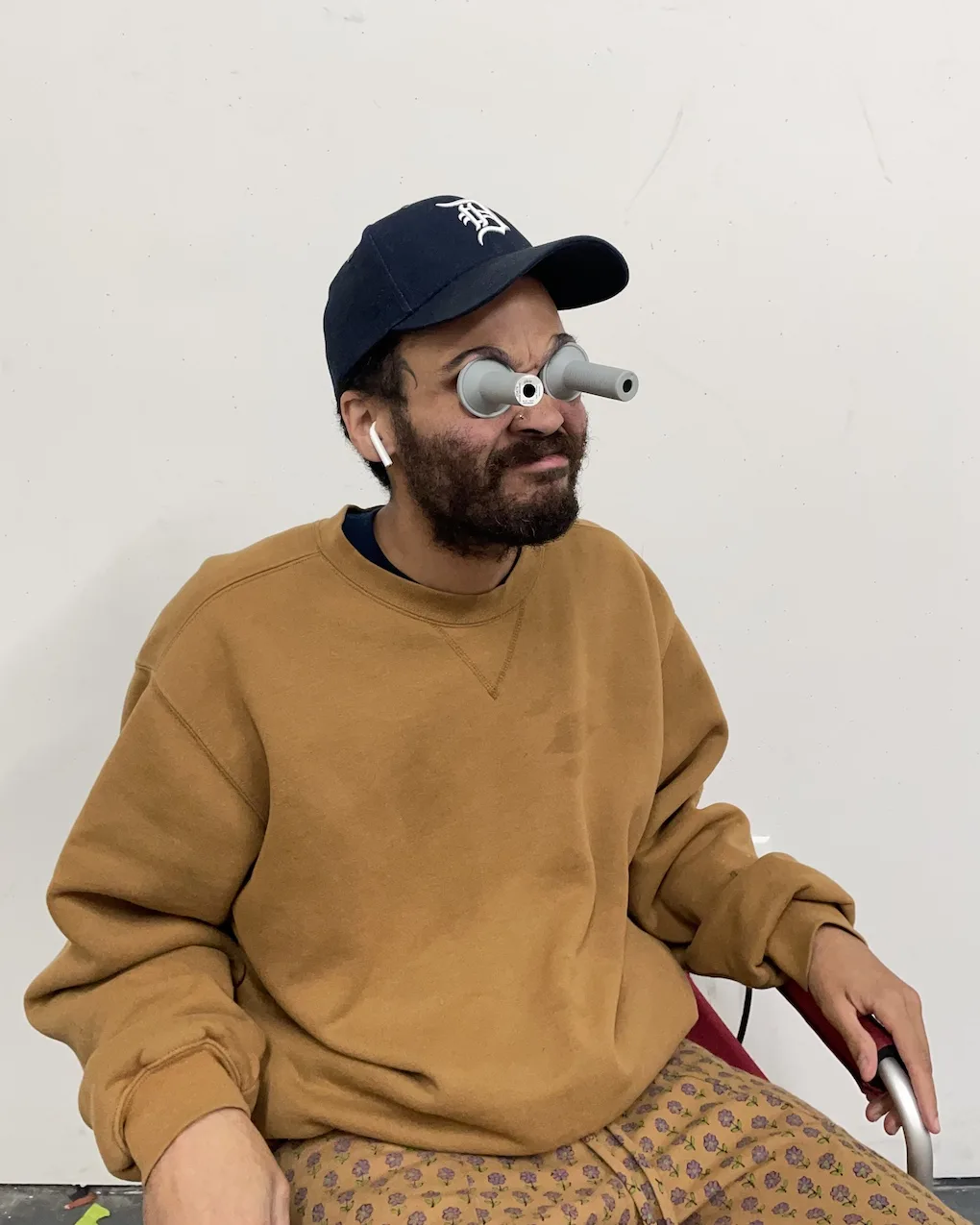 Michael C. Thorpe working on a performance in his Brooklyn studio.