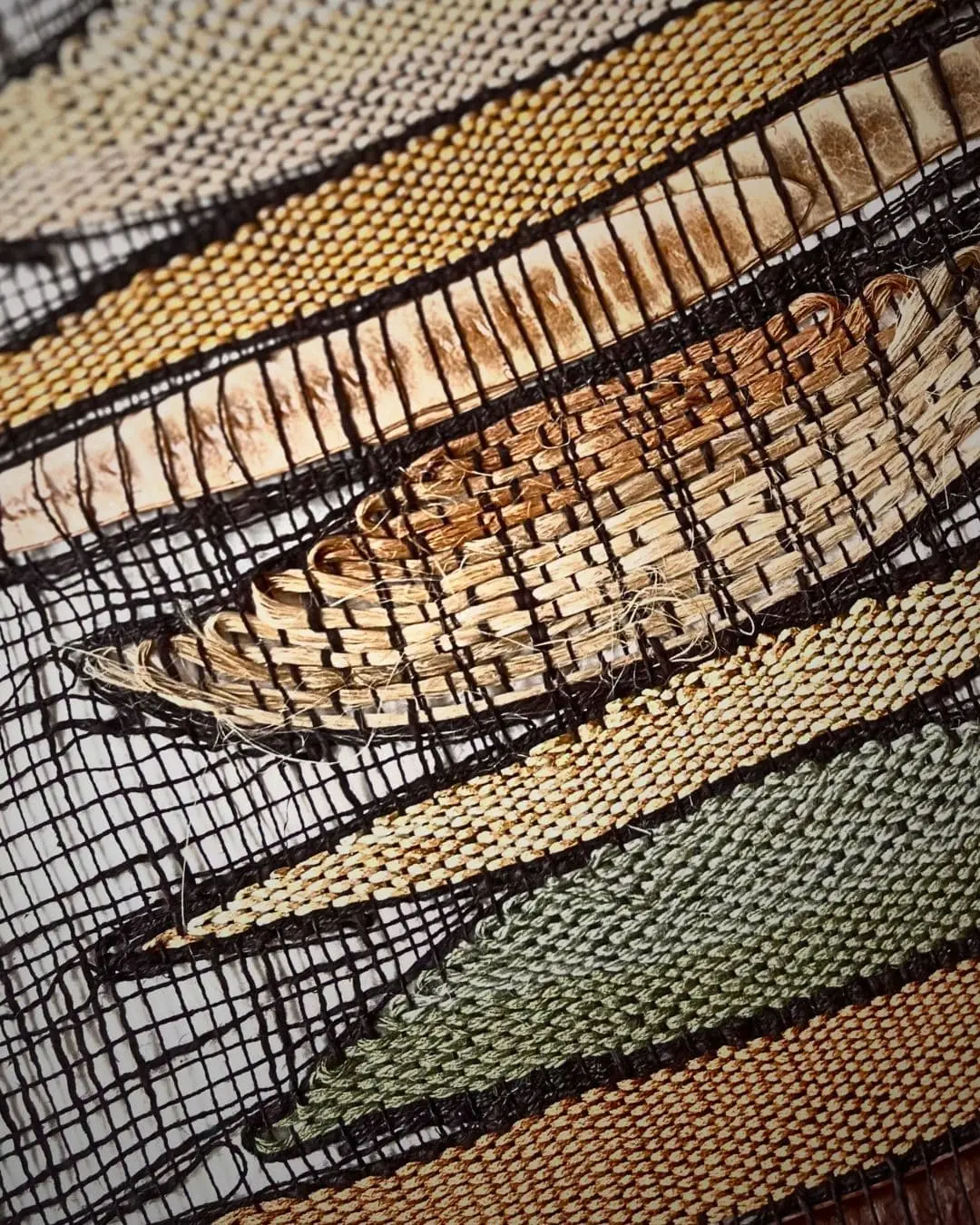 Intricate textile design of seed pods.