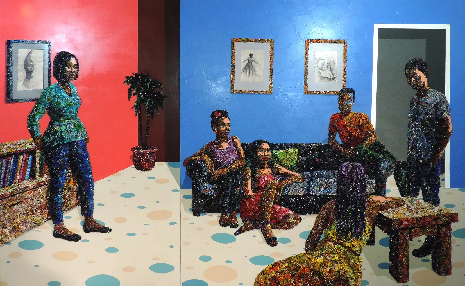 Marcellina Akpojotor: Rhythm of Evolving Story, 2020, 8 x 13 Feet, Fabrics, paper and acrylic on canvas